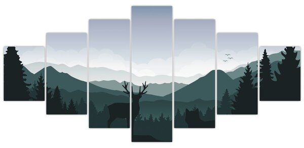 Obraz - Jelen s vlkem ve skalách (210x100 cm)