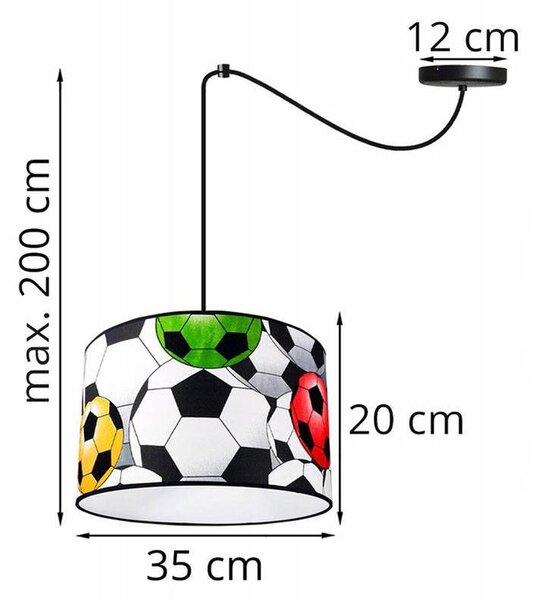 Dětské závěsné svítidlo Soccer Spider, 1x textilní stínítko se vzorem, (výběr ze 2 barev konstrukce)