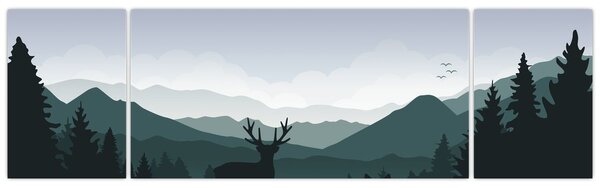Obraz - Jelen s vlkem ve skalách (170x50 cm)
