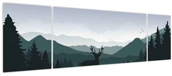 Obraz - Jelen s vlkem ve skalách (170x50 cm)