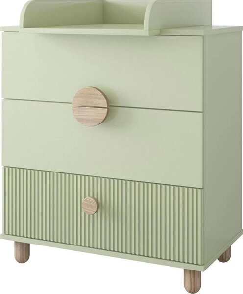 ZEE LOFT Komoda S Pebalovacím Pultem Mátová 79,7 x 48 x 90,2 cm, 3 Zásuvky, Plnovýsuv, Nohy z Bukového Deva