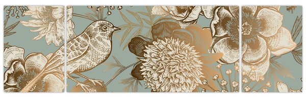 Obraz zlatých květů (170x50 cm)