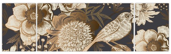 Obraz zlatých květů na tmavém pozadí (170x50 cm)