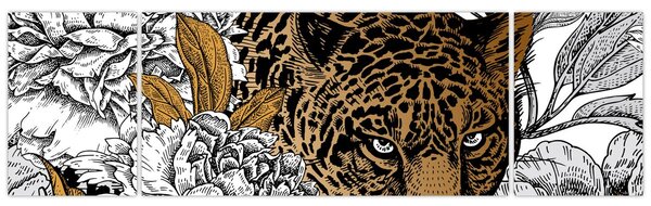 Obraz - Leopard mezi květy (170x50 cm)