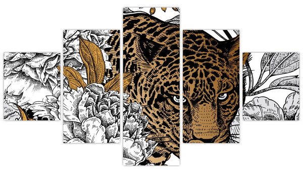 Obraz - Leopard mezi květy (125x70 cm)