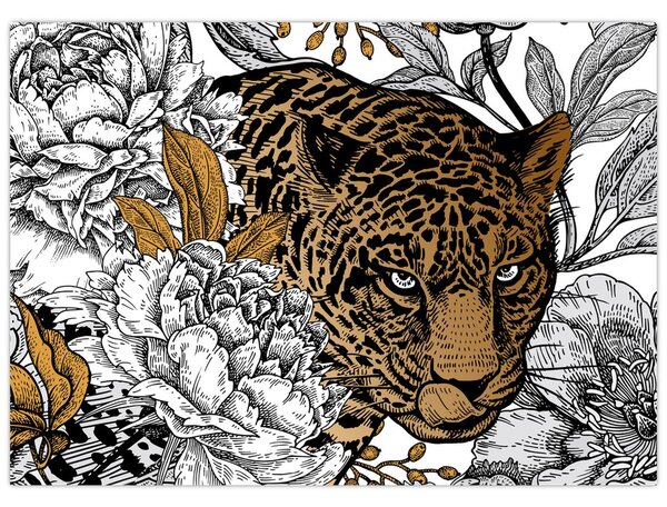 Obraz - Leopard mezi květy (70x50 cm)