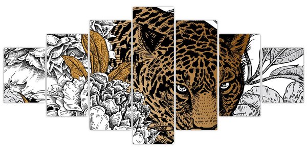 Obraz - Leopard mezi květy (210x100 cm)