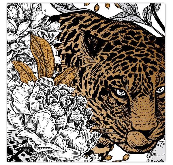 Obraz - Leopard mezi květy (30x30 cm)