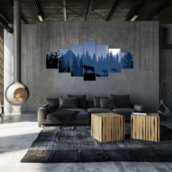 Obraz - Smečka vlků za úplňku (210x100 cm)