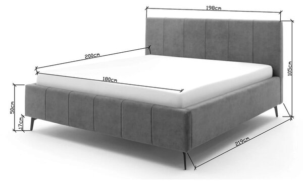 Světle šedá čalouněná dvoulůžková postel s úložným prostorem s roštem 180x200 cm Lizzano – Meise Möbel