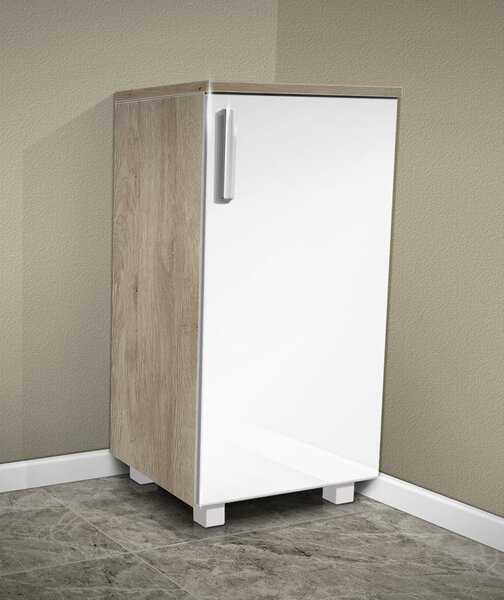 Koupelnová skříňka K5 barva skříňky: dub stříbrný, barva dvířek: bílý lesk