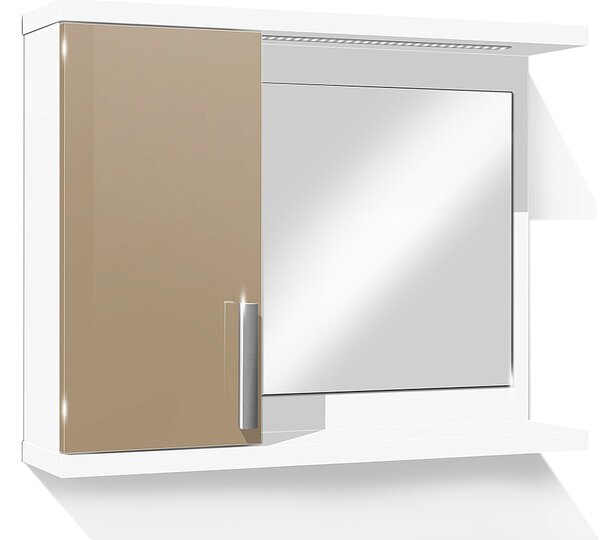 Koupelnová skříňka se zrcadlem K10 levá barva skříňky: bílá 113, barva dvířek: káva lesk