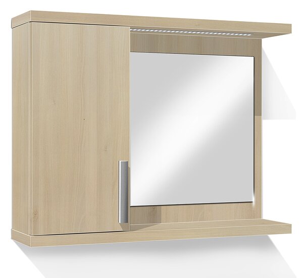 Koupelnová skříňka se zrcadlem K10 levá barva skříňky: bílá 113, barva dvířek: dub stříbrný lamino