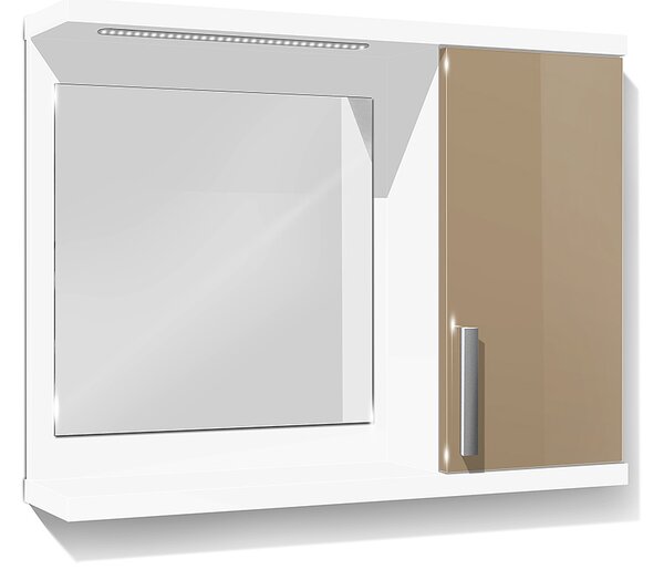 Koupelnová skříňka se zrcadlem K10 pravá barva skříňky: bílá 113, barva dvířek: káva lesk