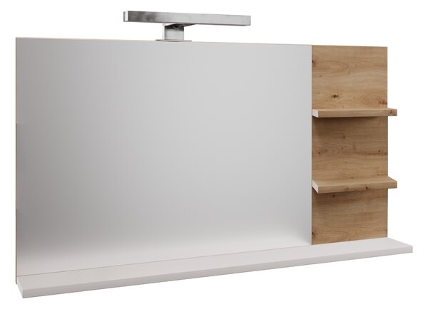 KONDELA Zrcadlo s LED osvětlením, bílá/dub artisan, CUBO CUB04
