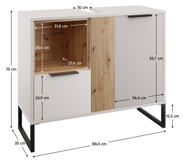 KONDELA Skříňka pod umyvadlo, bílá/dub artisan, CUBO CUB03