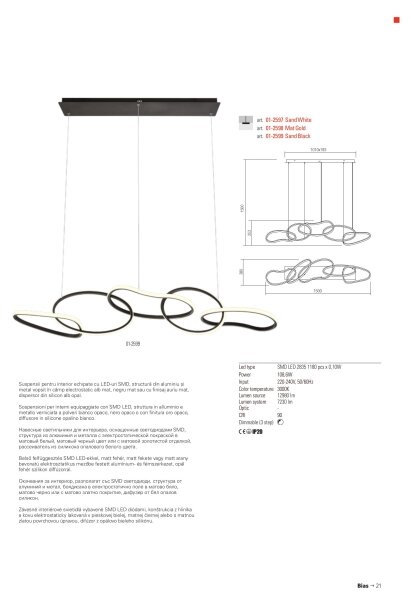 Redo 01-2596 - LED Stmívatelný lustr na lanku BIAS LED/87,4W/230V 3000K černá