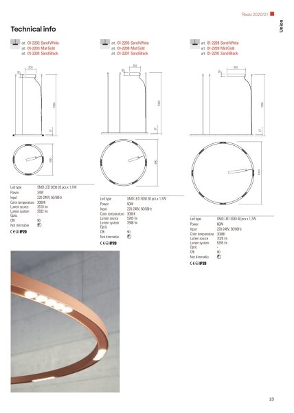 Redo 01-2207 - LED Lustr na lanku UNION LED/50W/230V 3000K pr. 90 cm černá