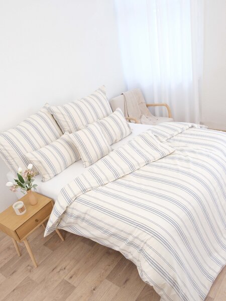 MK Lůžkoviny Bavlněné povlečení Natural - Proužky modré