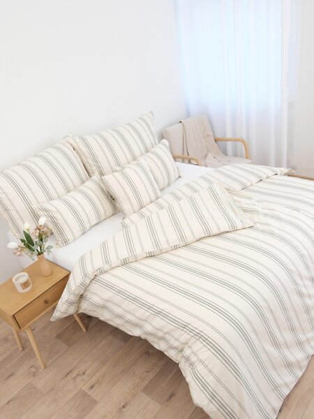 MK Lůžkoviny Bavlněné povlečení Natural - Proužky zelené