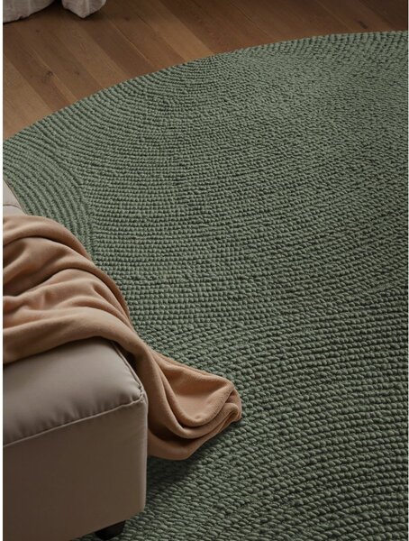 Tmavě zelený ručně tkaný vlněný kulatý koberec ø 120 cm Calmio – Hanse Home