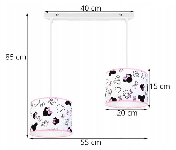 Dětské závěsné svítidlo Minnie, 2x textilní stínítko se vzorem