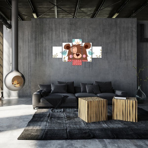 Obraz - Medvídek s ptáčky (125x70 cm)