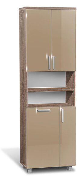 Vysoká koupelnová skříňka s košem K29 barva skříňky: dub sonoma tmavá, barva dvířek: capucino lesk