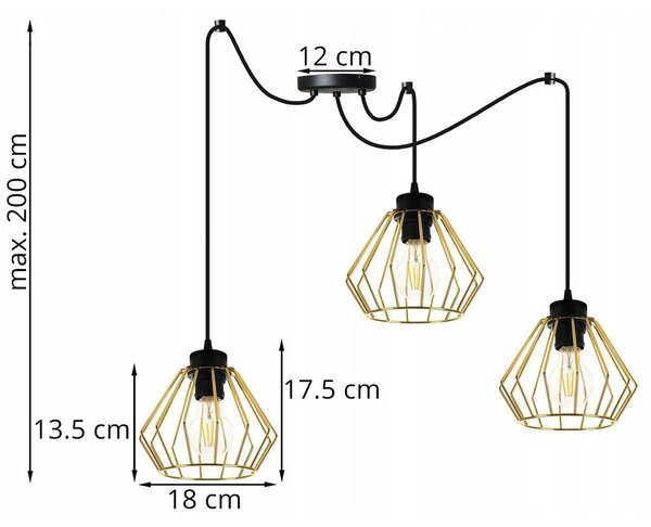 Závěsné svítidlo Nuvola Spider 1, 3x zlaté drátěné stínidlo