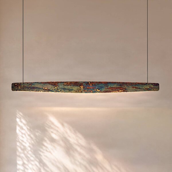Quitani Persida LED závěsné svítidlo, 148 cm, nárazový kov, zlatá barva, stmívatelný, Bronz / starožitná mosaz, Obývací pokoj / jídelna, kov, Industriální design