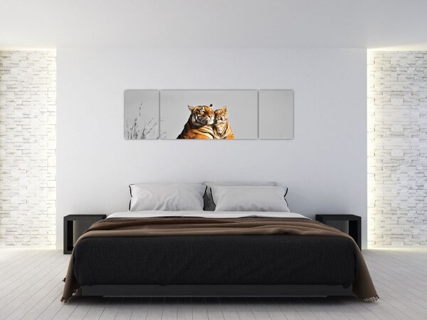 Obraz - Tygřice a její mládě, černobílá varianta (170x50 cm)