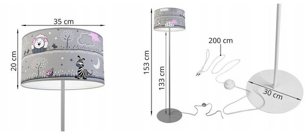Dětská stojací lampa Ladybird, 1x textilní stínítko se vzorem, (výběr ze 2 barev konstrukce), o
