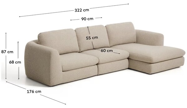 Kave Home Béžová čalouněná rohová pohovka Vera 322 cm, pravá