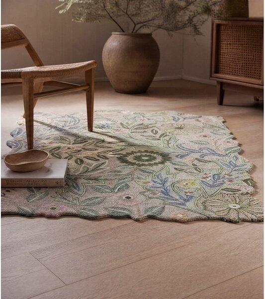 Zelený ručně tkaný vlněný koberec 120x170 cm Bryony Shaped Floral – Flair Rugs