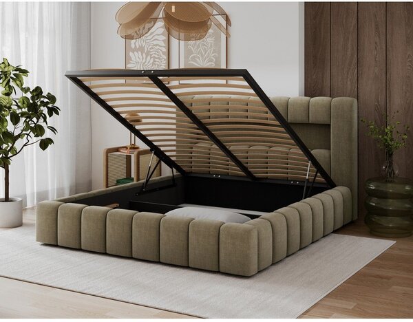 Světle hnědá čalouněná dvoulůžková postel s úložným prostorem s roštem 180x200 cm Lamica – ELTAP