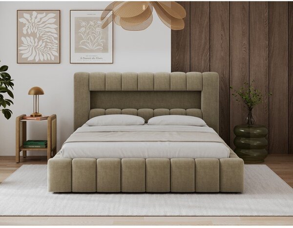 Světle hnědá čalouněná dvoulůžková postel s úložným prostorem s roštem 180x200 cm Lamica – ELTAP