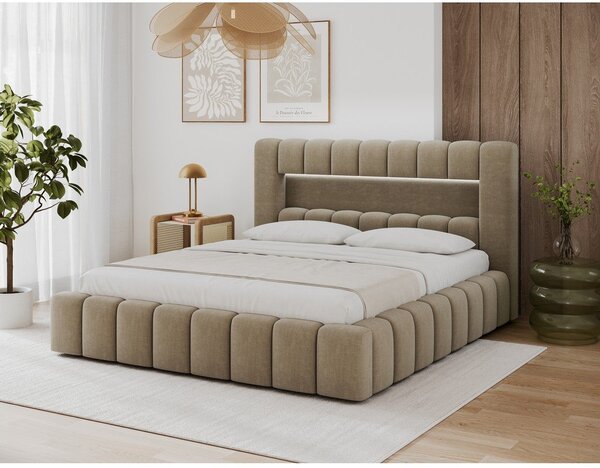 Světle hnědá čalouněná dvoulůžková postel s úložným prostorem s roštem 180x200 cm Lamica – ELTAP