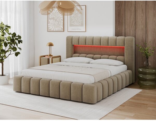 Světle hnědá čalouněná dvoulůžková postel s úložným prostorem s roštem 180x200 cm Lamica – ELTAP