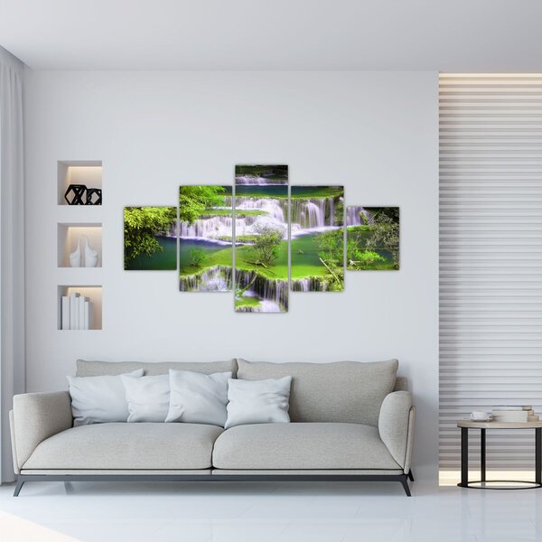 Obraz - Vodopády Huay Mae Khamin, Kanchanaburi, Thajsko (125x70 cm)