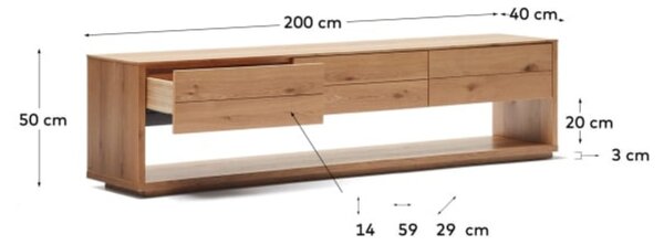 Dubový TV stolek Kave Home Alguema 200 x 40 cm