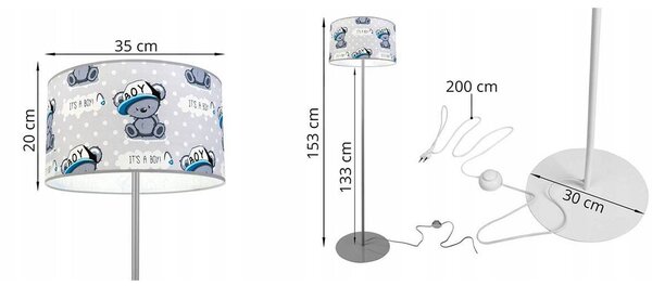 Dětská stojací lampa Cone, 1x textilní stínítko se vzorem, (výběr ze 2 barev konstrukce), o