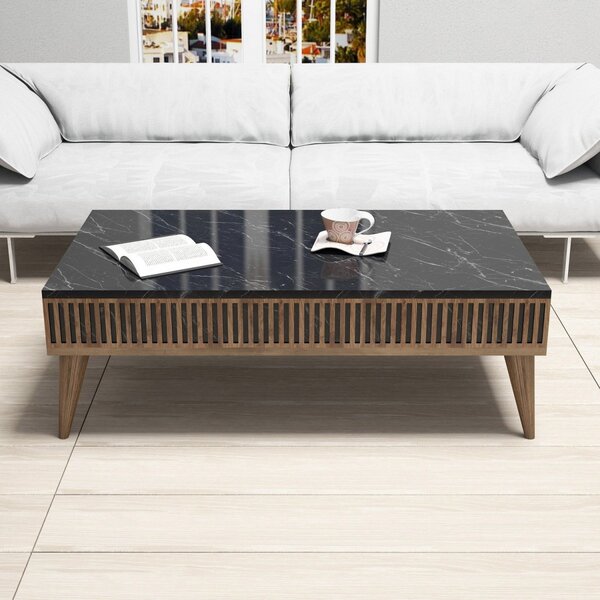 Hanah Home Konferenční stolek Milan 105 cm ořech/černý mramor