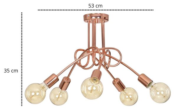 Stropní svítidlo Edison 5, měděné tělo svítidla