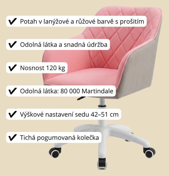 Vikio Pracovní křeslo růžová látka VKZ100RL