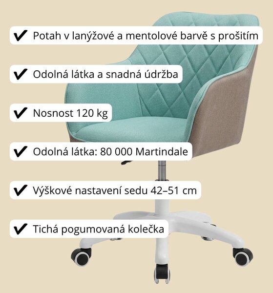 Vikio Pracovní křeslo mentolová látka VKZ100ML