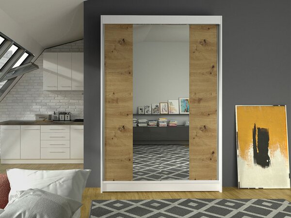 Posuvná skříň se zrcadlem Parys II, Barva: bílá / černá, Osvětlení: bez osvětlení 5902928737042