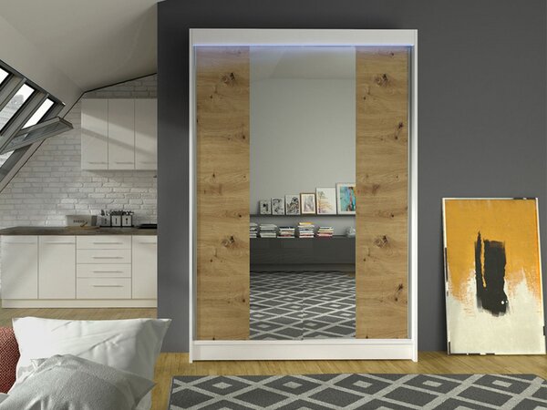 Posuvná skříň se zrcadlem Parys II, Barva: bílá / černá, Osvětlení: bez osvětlení 5902928737042