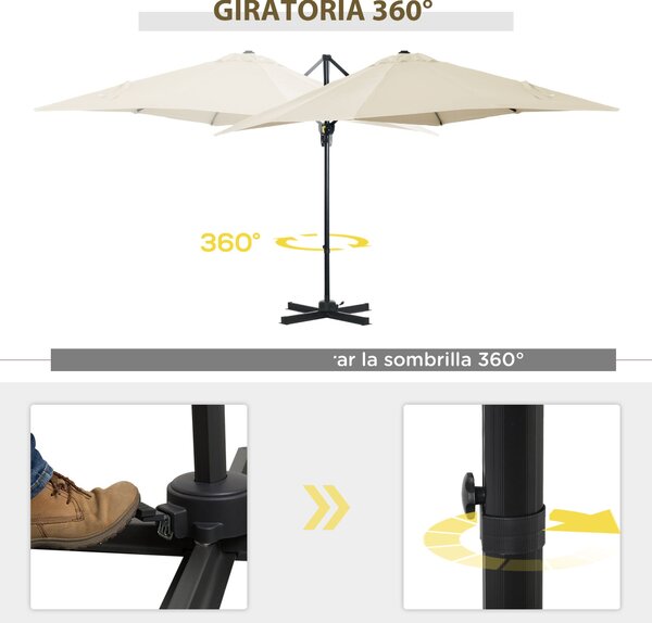 Outsunny Hliníkový Zahradní Parasol 245x245x245 cm Eccentrický S Kloubem 360° A 5 Úrovněmi Náklonu S Odnímatelným Krémovým Potahem | Aosom