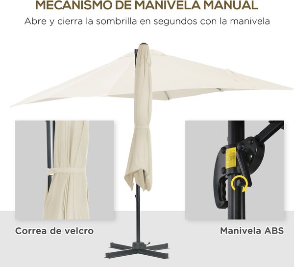 Outsunny Hliníkový Zahradní Parasol 245x245x245 cm Eccentrický S Kloubem 360° A 5 Úrovněmi Náklonu S Odnímatelným Krémovým Potahem | Aosom
