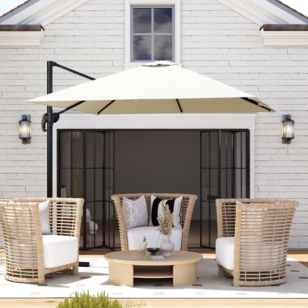Outsunny Hliníkový Zahradní Parasol 245x245x245 cm Eccentrický S Kloubem 360° A 5 Úrovněmi Náklonu S Odnímatelným Krémovým Potahem | Aosom